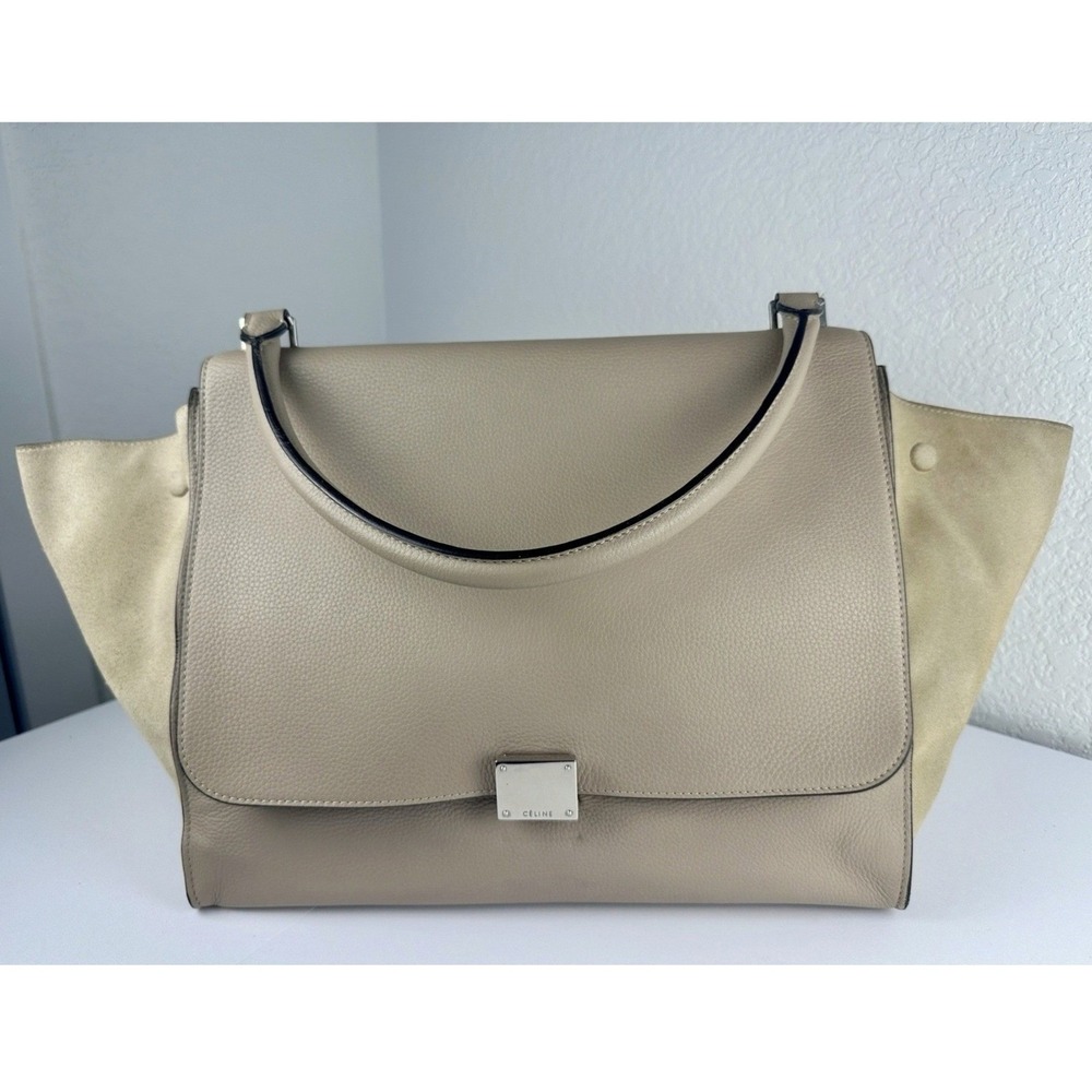 CELINE Large Trapeze Taupe Leather Suede Top Handle Bag Authenticated